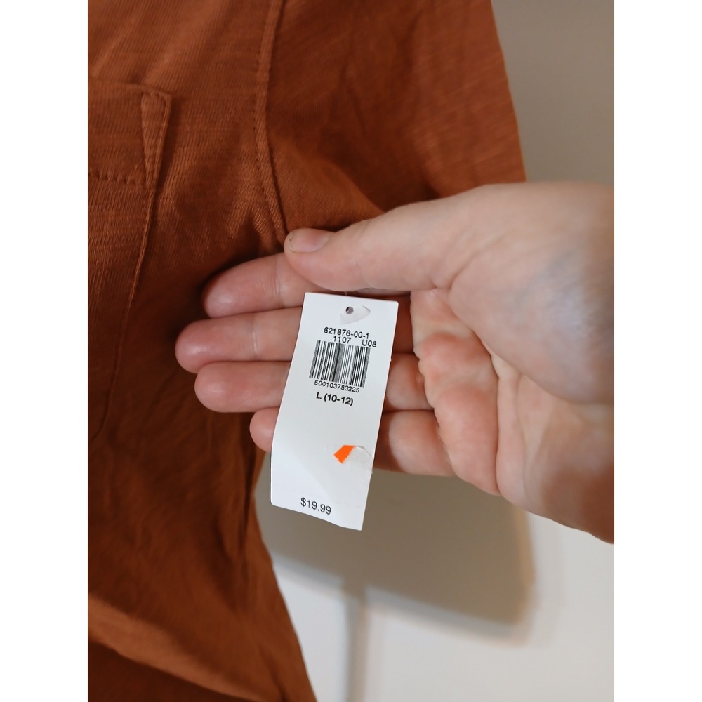 Old Navy Womens L 10-12 Rust Orange Cotton Slub Jersey Button Up Camp Shirt NEW - Picture 3 of 10